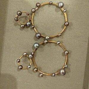 Gold Hoop Earrings with Iridescent Freshwater Gray Pearls - Women Jewelry